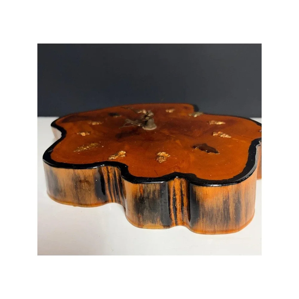Vtg Live Edge Wood Wall Clock Praying Religious‎ Resin Gloss Rustic 12